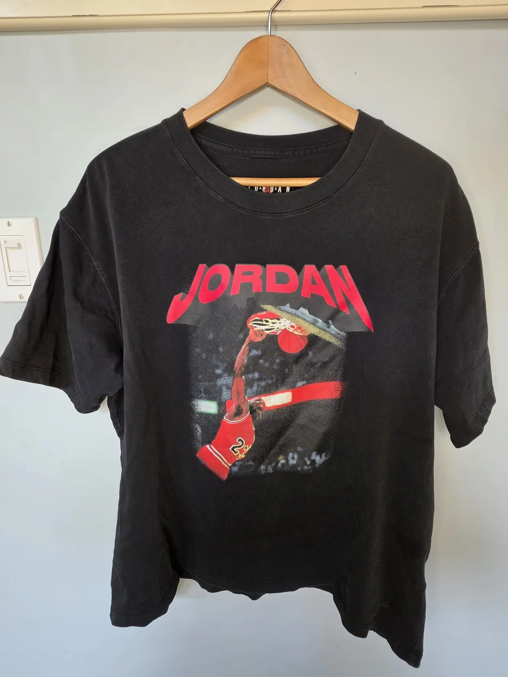 Jordan Michael Jordan Dunk Photo Graphic Tee Black Loose Fit Vintage Baskestball